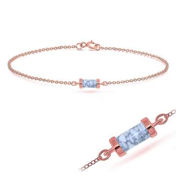 Rose Gold Plated White Turquoise Silver Bracelet BRS-236-RO-GP